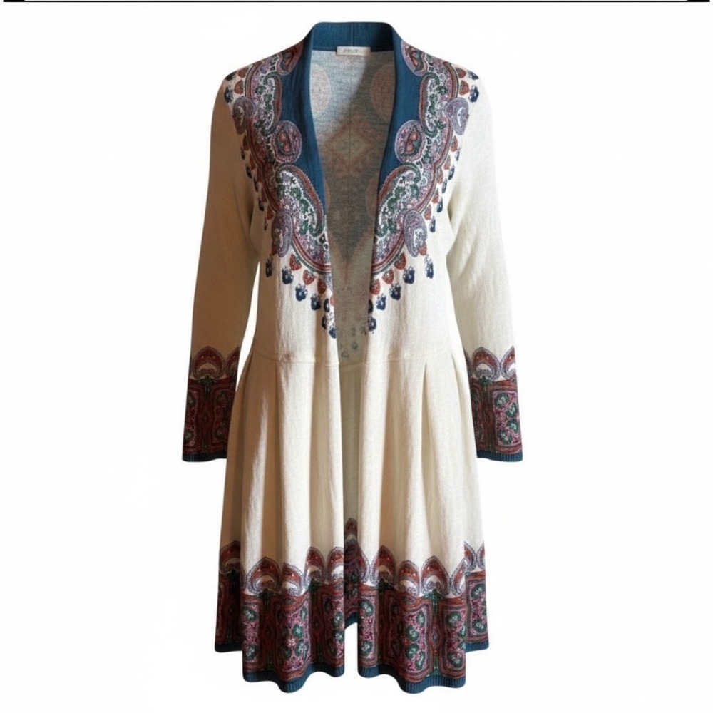 Anthropologie Knitted & Knotted Cleophee Cardie Sz S Boho Paisley Peplum